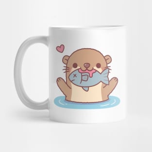 Cute Otter Catching Fish Funny Mug